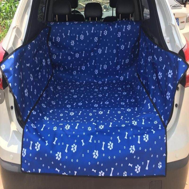 Pet Dog Rear Back Seat Carrier Cover Mat Travel Waterproof Car Mat SUV Trunk Pet Car Seat Cover Pet Cushion Covers Blue Footprints