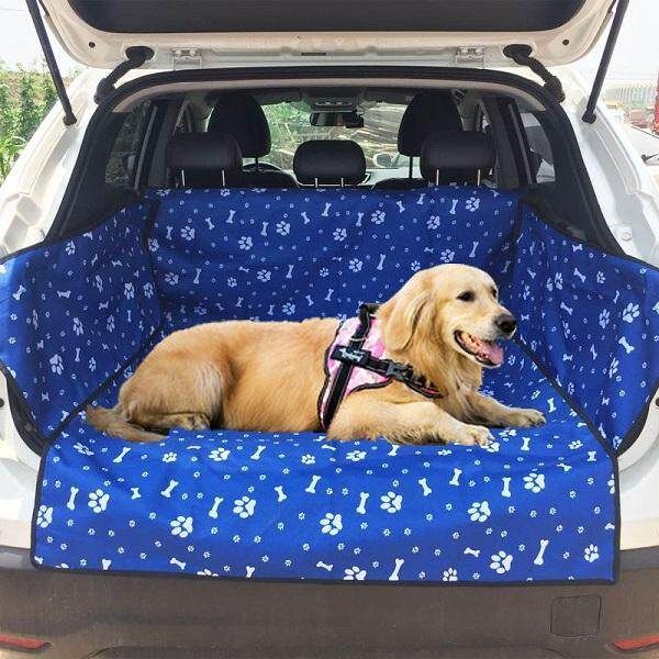 Pet Dog Rear Back Seat Carrier Cover Mat Travel Waterproof Car Mat SUV Trunk Pet Car Seat Cover Pet Cushion Covers Blue Footprints