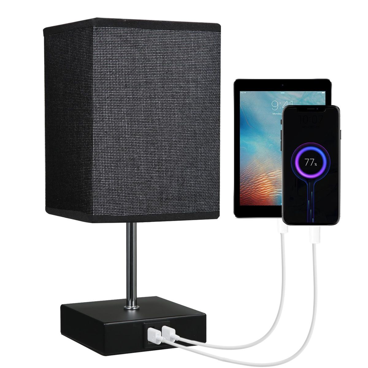 Ailgely Table Lamp Bedside Desk Lamp Modern Tabletop Lamp Dual USB Charger Touch Control with E14 LED Bulb Warm White Light for Bedroom Living Room