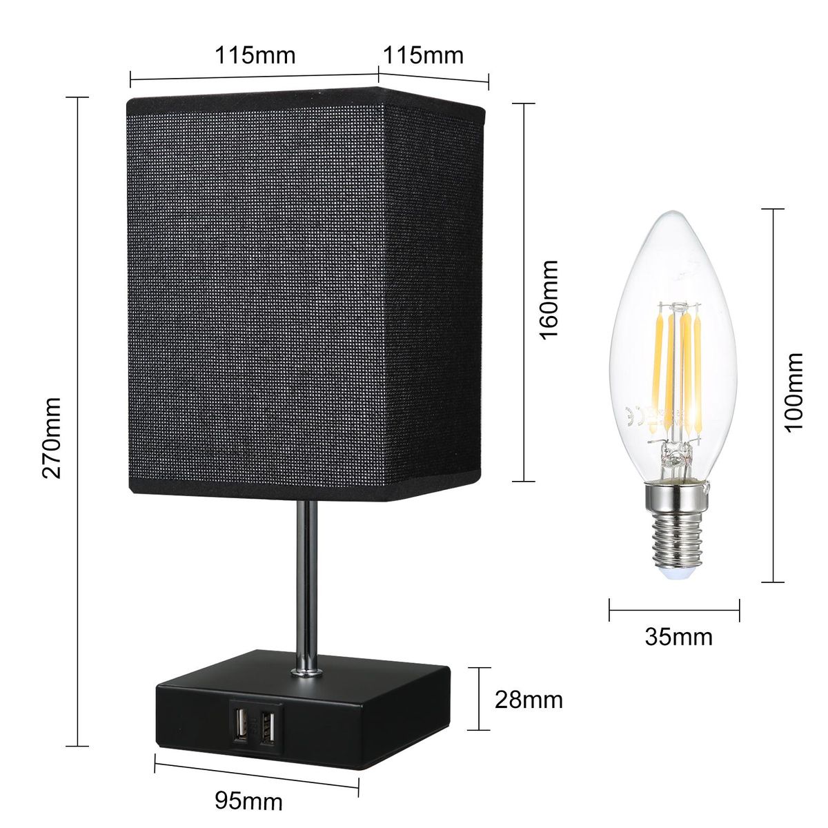 Ailgely Table Lamp Bedside Desk Lamp Modern Tabletop Lamp Dual USB Charger Touch Control with E14 LED Bulb Warm White Light for Bedroom Living Room