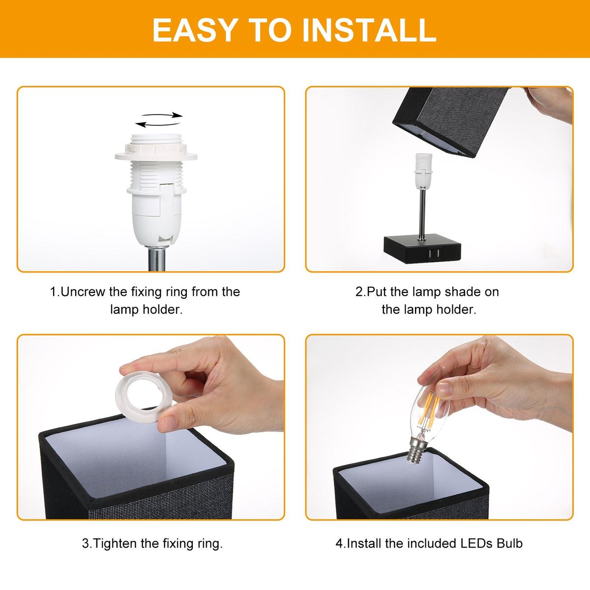 Ailgely Table Lamp Bedside Desk Lamp Modern Tabletop Lamp Dual USB Charger Touch Control with E14 LED Bulb Warm White Light for Bedroom Living Room