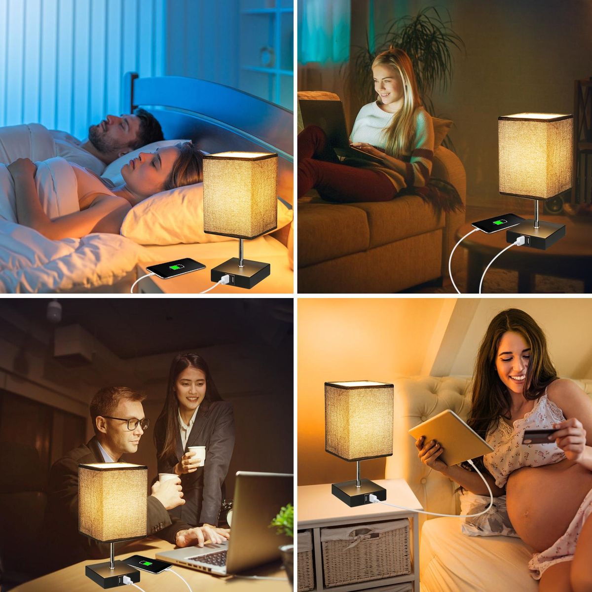 Ailgely Table Lamp Bedside Desk Lamp Modern Tabletop Lamp Dual USB Charger Touch Control with E14 LED Bulb Warm White Light for Bedroom Living Room