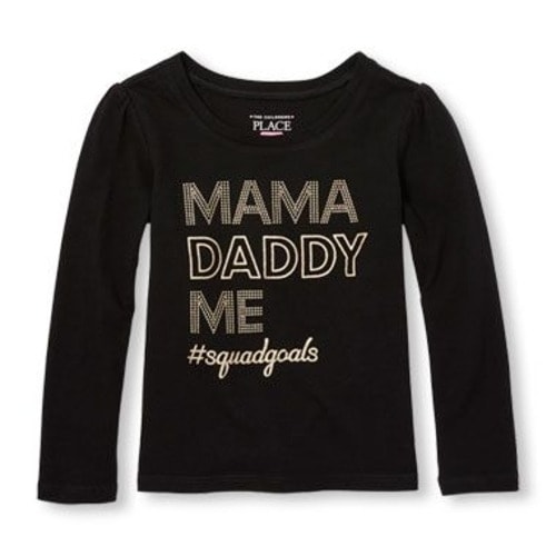 Girls Long Sleeve Glitter 'mama Daddy Me Squadgoals' Graphic Tee