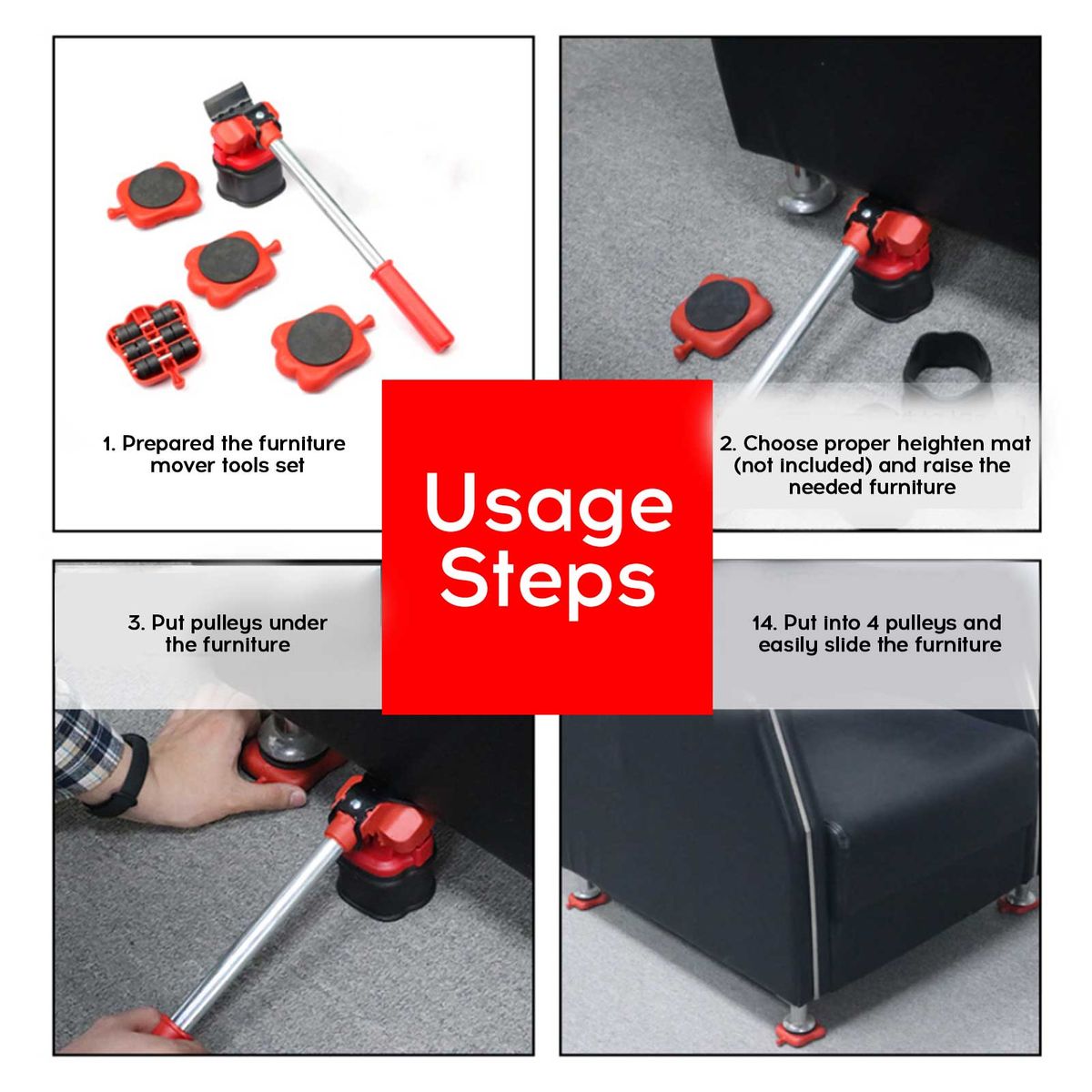 5Pcs Portable Furniture Mover Transport Lifter Tools Set