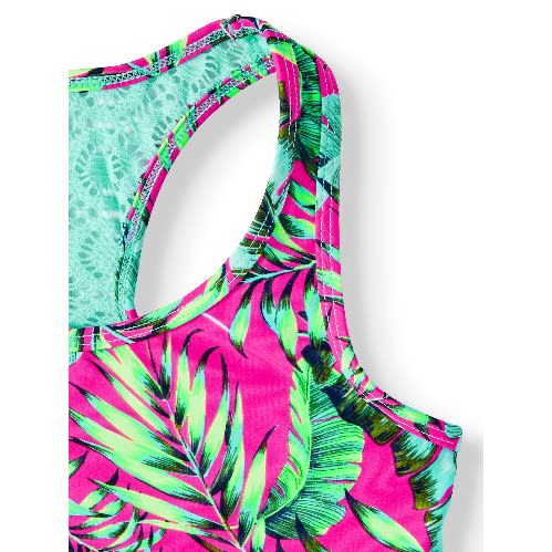 Superior Quality Palm Print Crochet Back Bikini Swimsuit (upf 50+ Protection)- 2piece