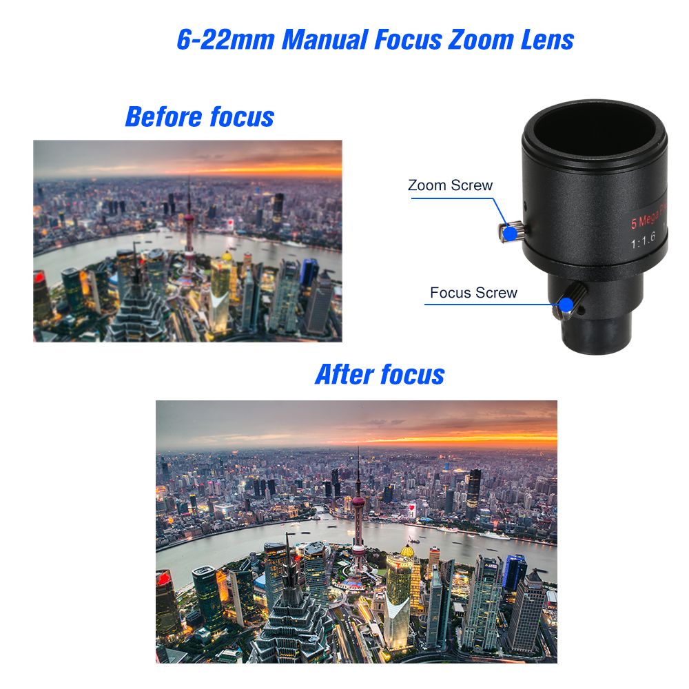 5.0 Megapixel Varifocal 6-22mm  Manual Focus Zoom 1/2.5"CCTV