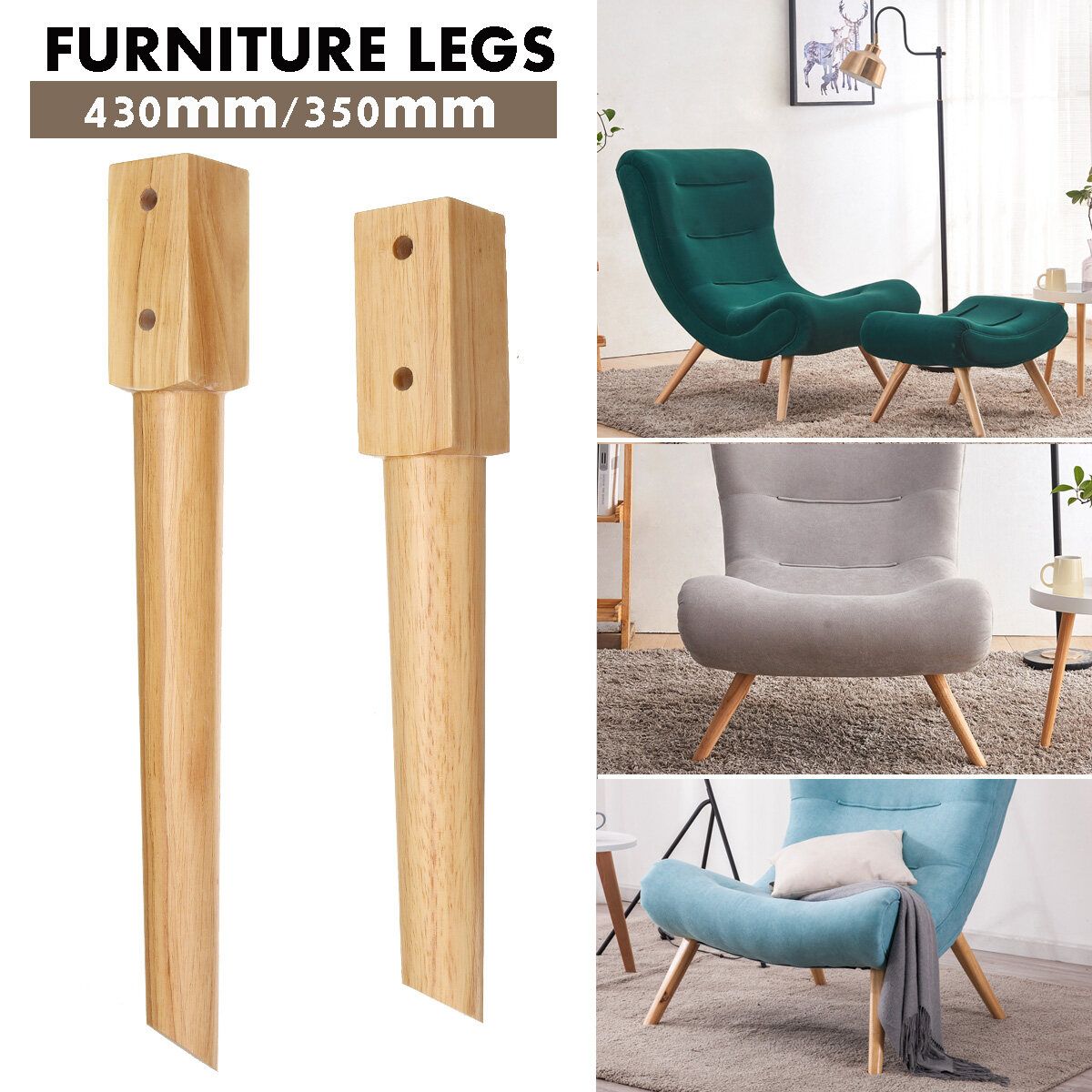 43/35cm 2pcs Rubber Wooden Furniture Legs Sofa Dinning Table Chair Stool Parts 35cm