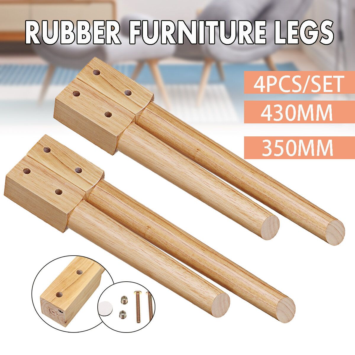 43/35cm 2pcs Rubber Wooden Furniture Legs Sofa Dinning Table Chair Stool Parts 35cm