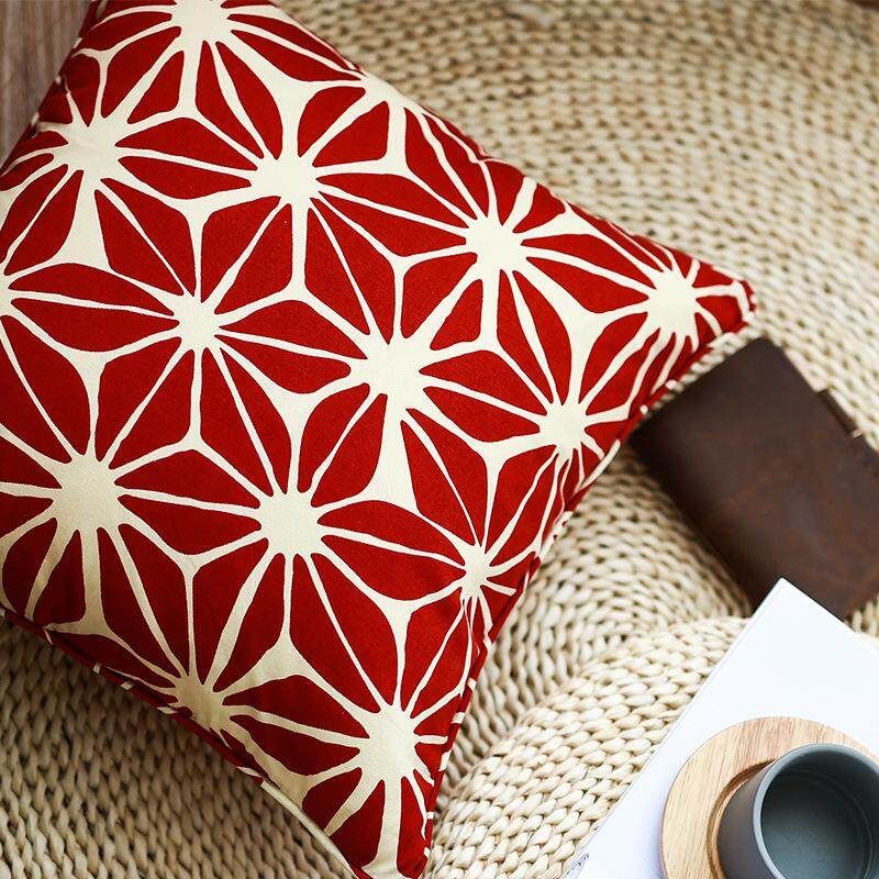 New Arrival Blue Geometric Decorative Cotton Linen Cushion Cover Grid Printed Sofa Throw Pillow Car Chair Home Decor Pillow Case # Red Red (red)