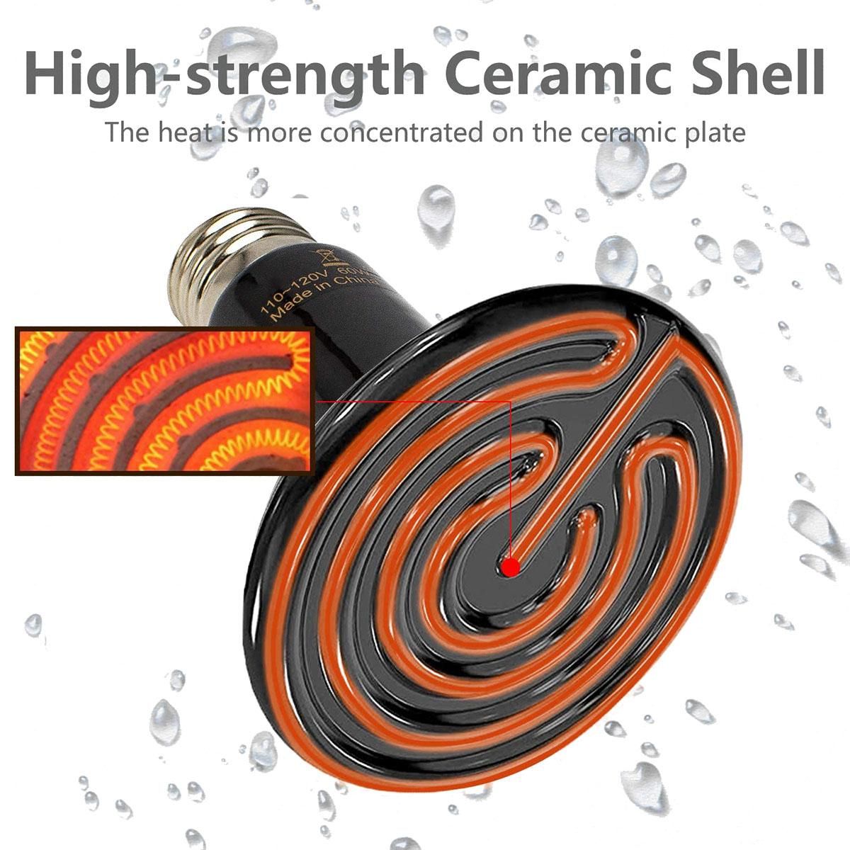 Ceramic Heater 150W Reptile Heater Light  Chicken Heater Light for Pet Brood Cage Lizard Turtle Black