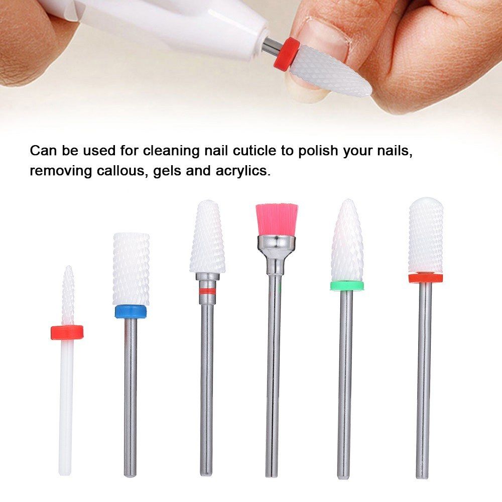 6pcs Nail Drill Bits Cuticle Cleaner Dust Drill Brush Rotary
