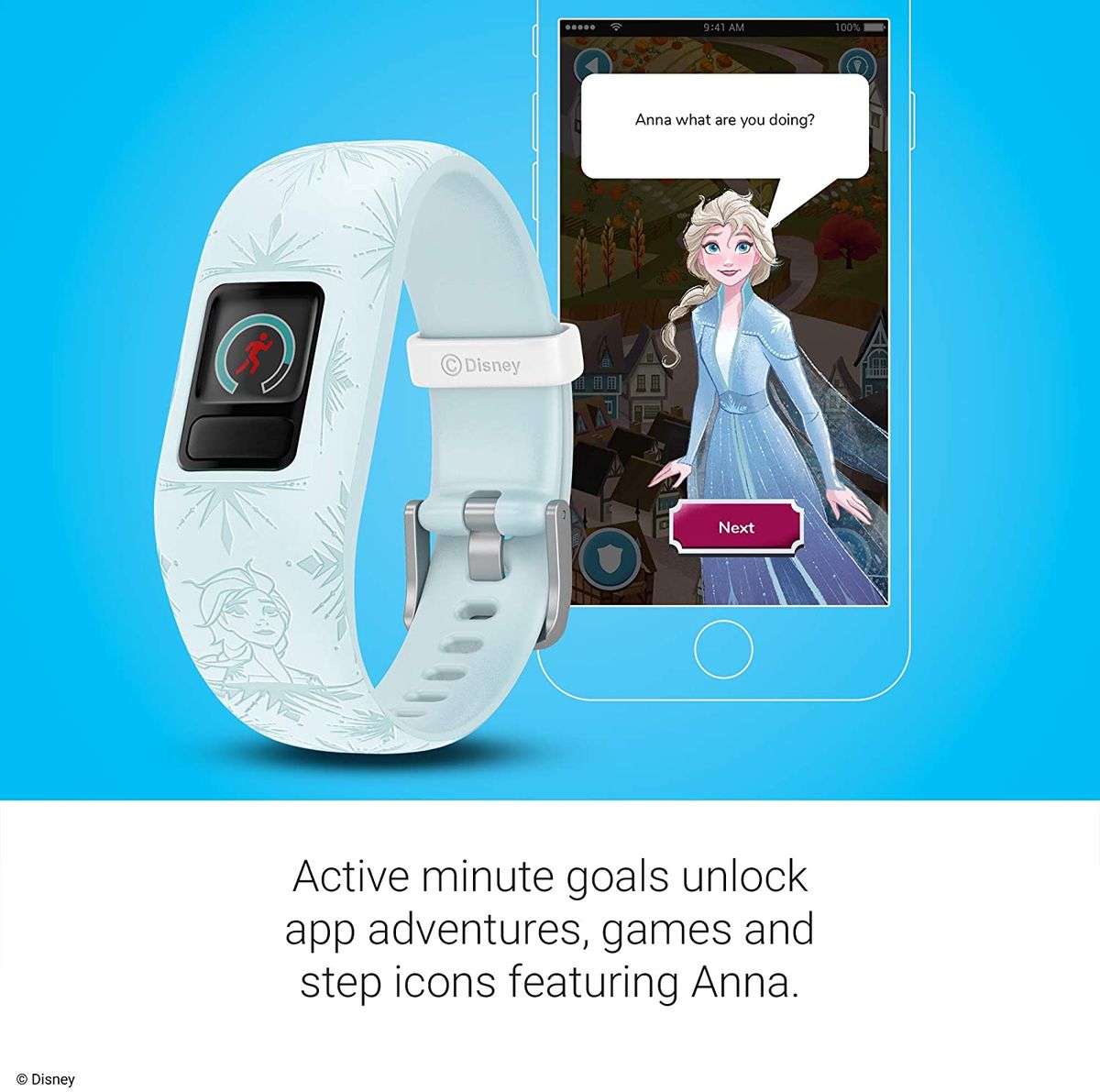 Vivofit Jr. 2, Kids Fitness/Activity Tracker, 1-Year Battery Life, Adjustable Band, Disney Frozen 2, Elsa, Light Blue