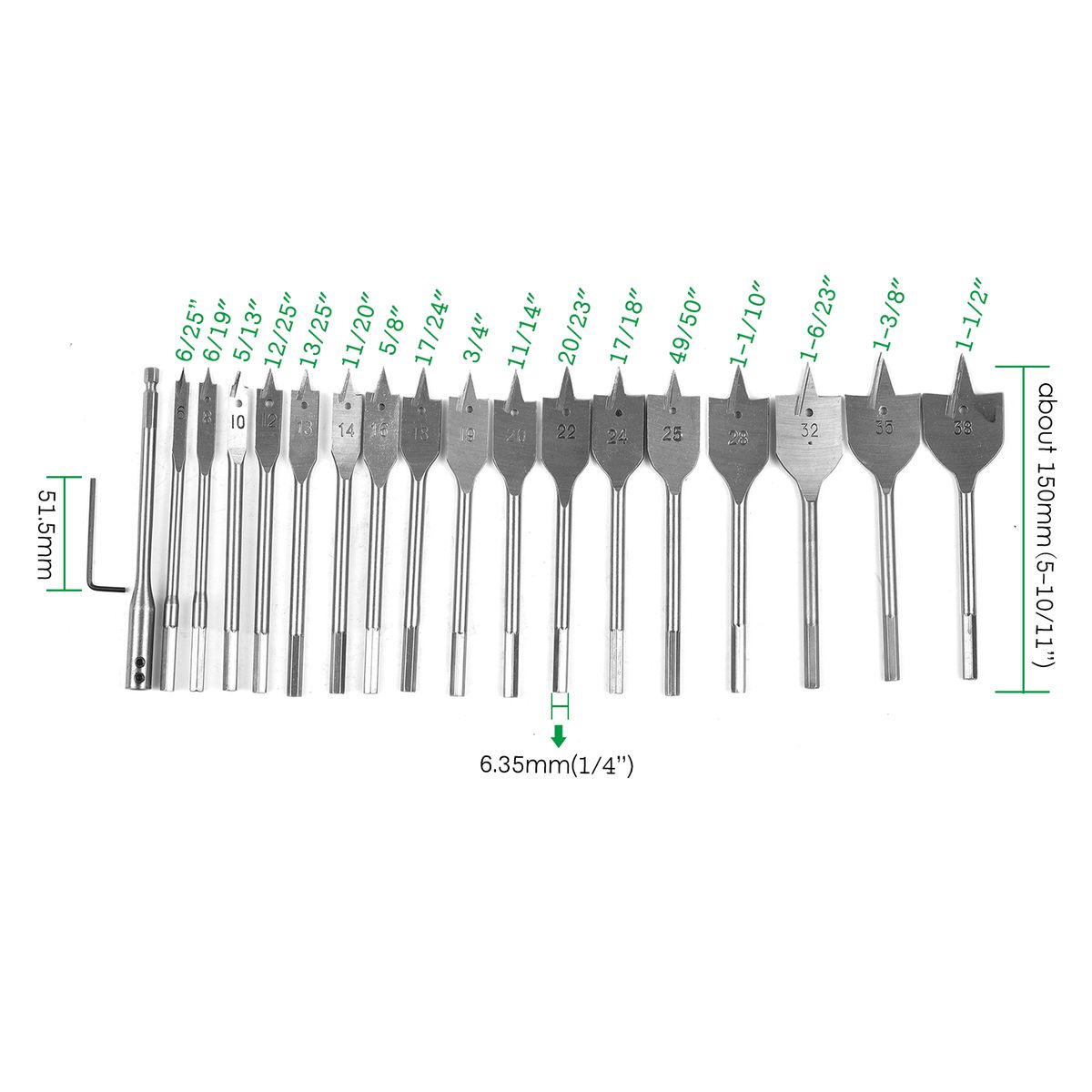 Wood Flat Drill Sets 6mm-38mm Steel Woodworking Spade Drill