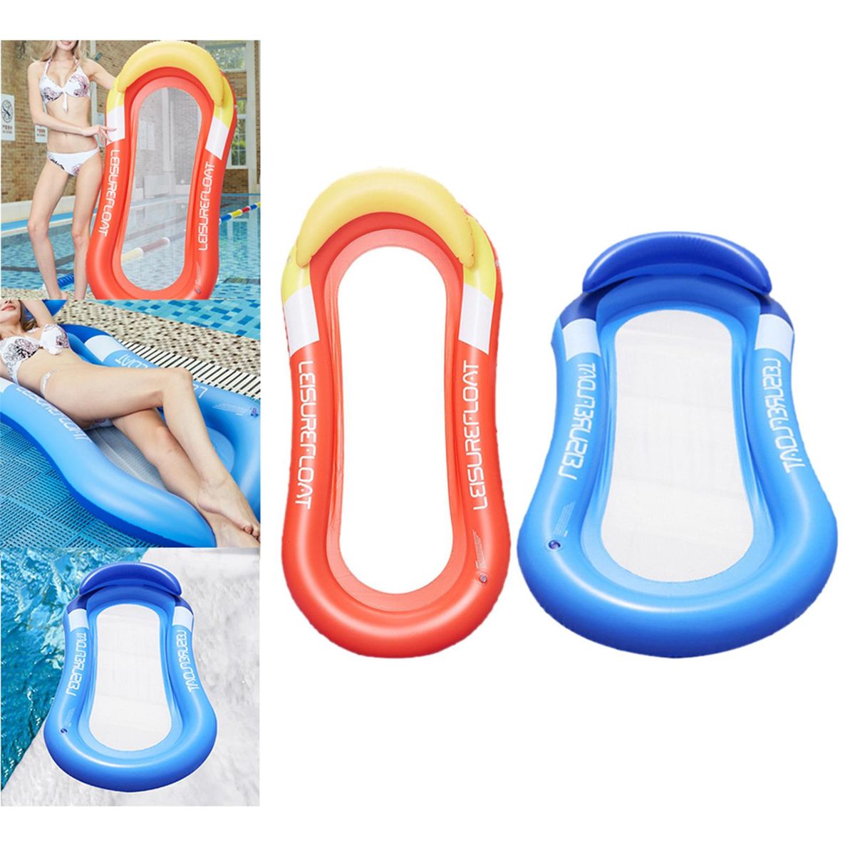 Durable Pool Float Bed Swimming Kids Adults Mesh Floater Water Mat Red