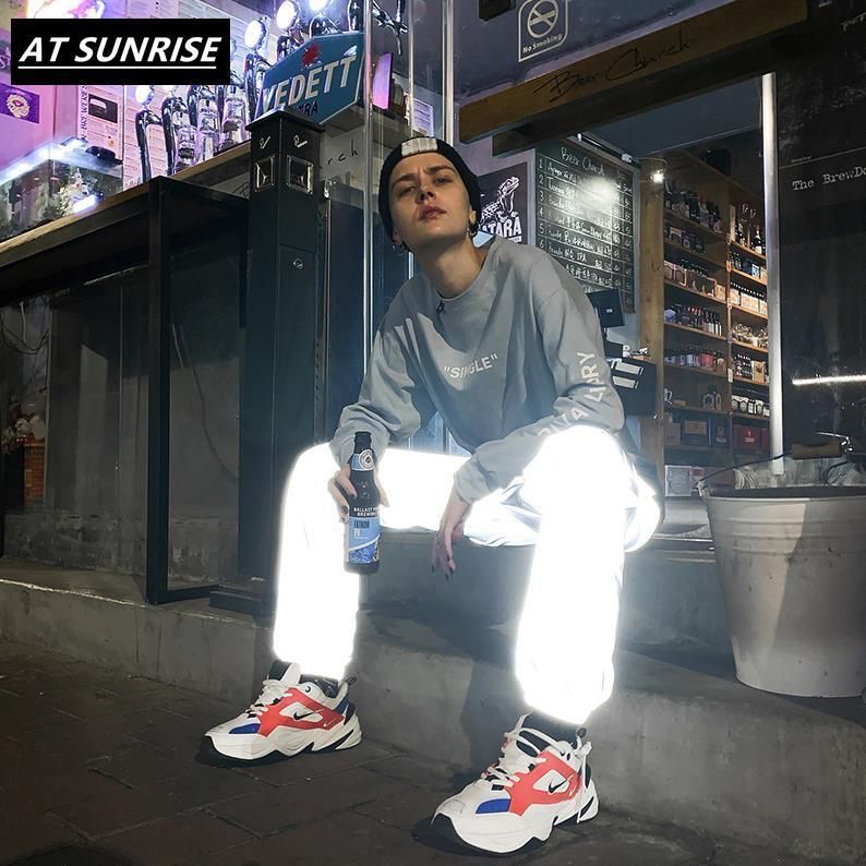 3M reflective pants for men and woman Street clothing Firm hip hop pants casual clothes for nightclub bar pencil