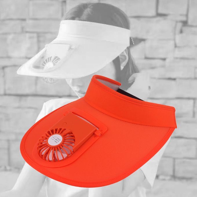 Mini Fan Cooling Baseball Hats USB Charging Outdoor Sun Visor Orange