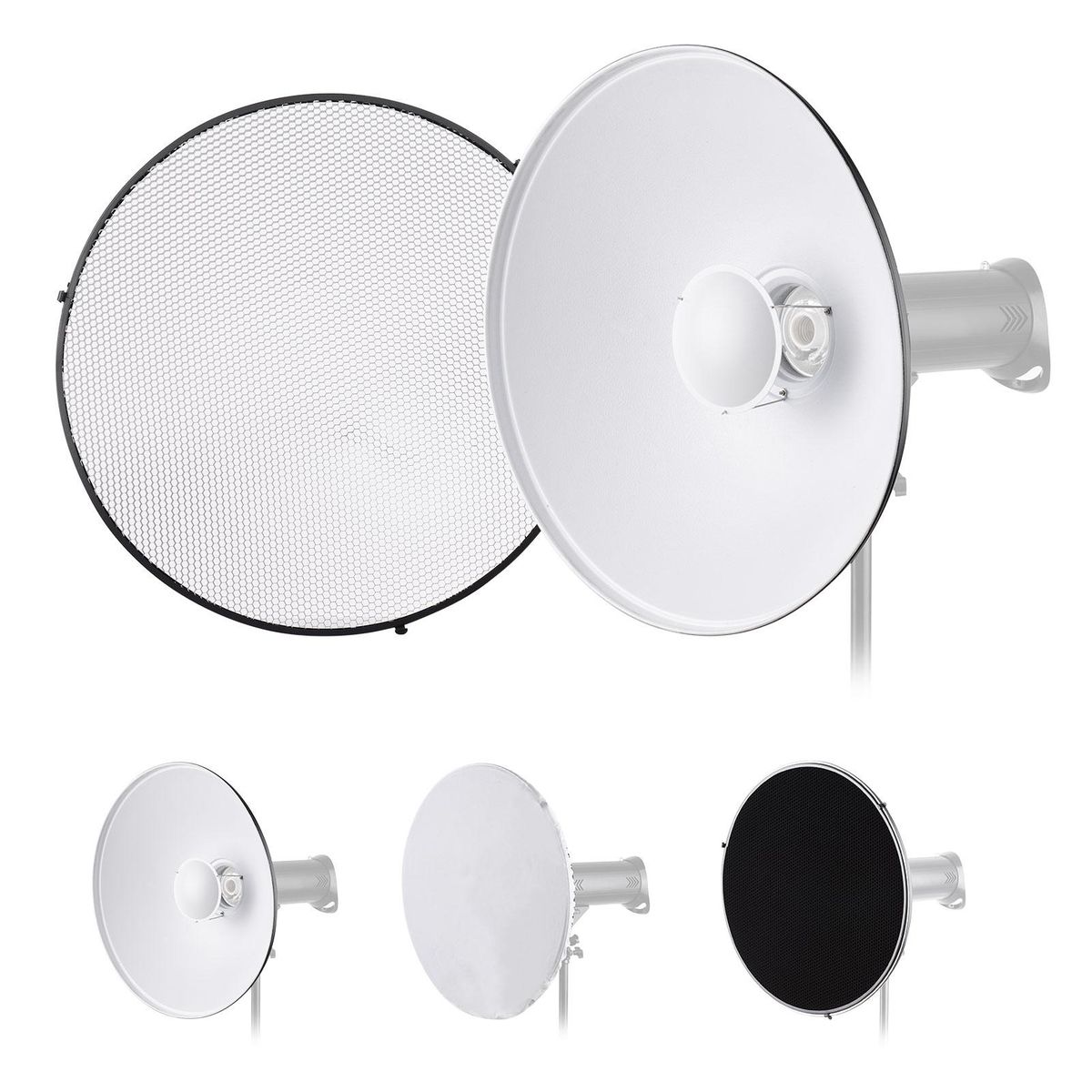 22 Inch Beauty Dish Studio Photography Reflector Diffuser with Honeycomb Soft Cloth for Bowens Mount Speedlite Strobe Light(White Internal Surface)