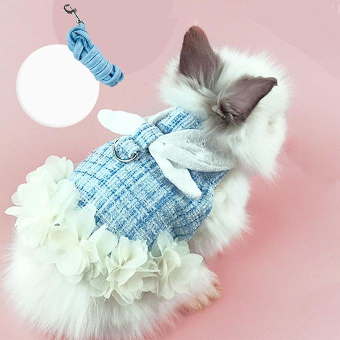 Rabbit Vest Harness Leash Set Bunny Clothes For Hedgehog Blue M
