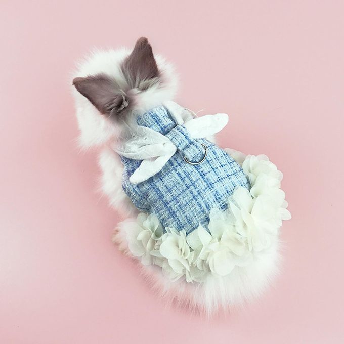Rabbit Vest Harness Leash Set Bunny Clothes For Hedgehog Blue M