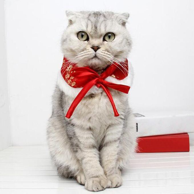Cute Pet Cloak Shawl Bow Tie New Year Scarf Cat Christmas Red S
