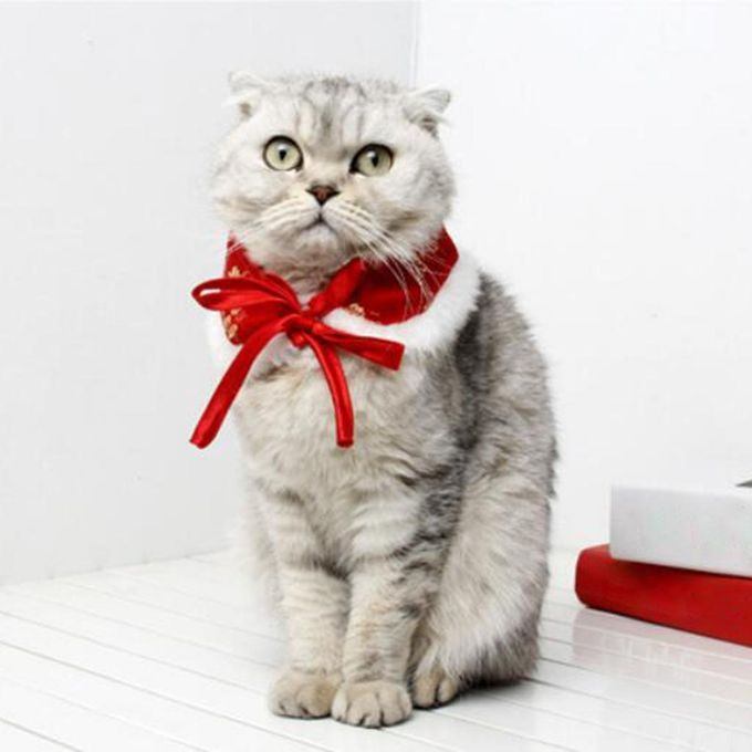 Cute Pet Cloak Shawl Bow Tie New Year Scarf Cat Christmas Red S