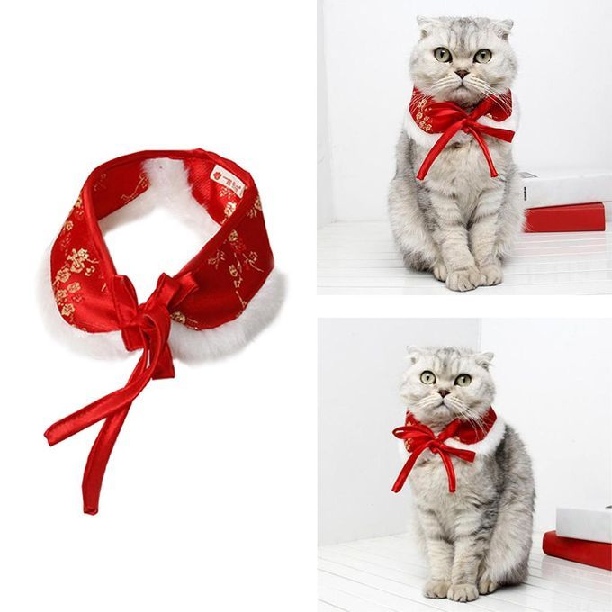 Cute Pet Cloak Shawl Bow Tie New Year Scarf Cat Christmas Red S