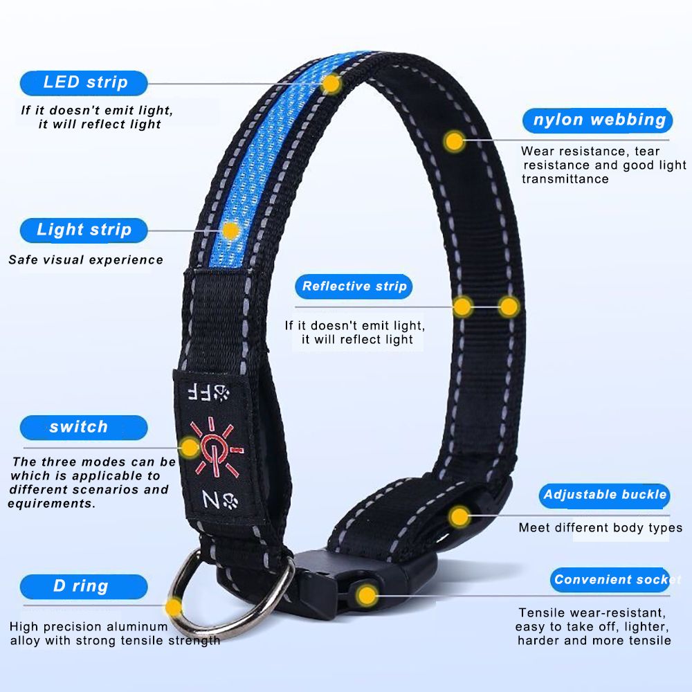 Luminous Dog Collar USB Charging Light Safe Dogs Collar Dura