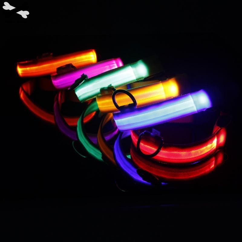 Dog Collar Nylon LED Pet Night Safety Flashing Glow In The Dark Dogs Leash Neck Band Luminous Fluor