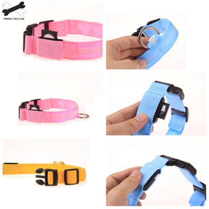 Dog Collar Nylon LED Pet Night Safety Flashing Glow In The Dark Dogs Leash Neck Band Luminous Fluor