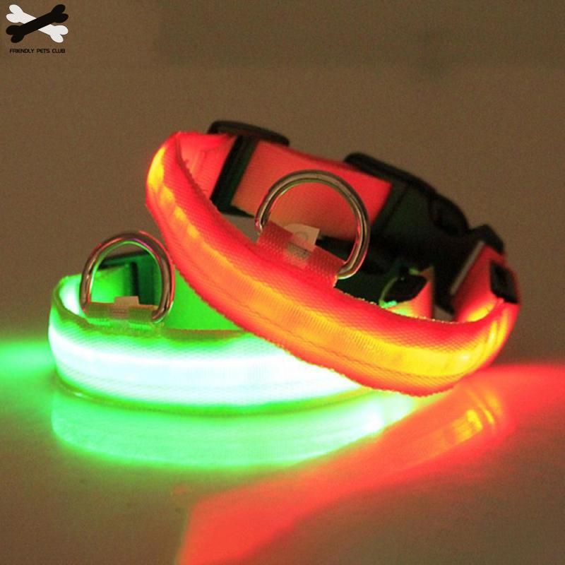 Dog Collar Nylon LED Pet Night Safety Flashing Glow In The Dark Dogs Leash Neck Band Luminous Fluor