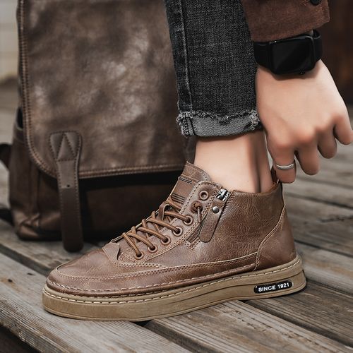 Men Leather High Top Boots
