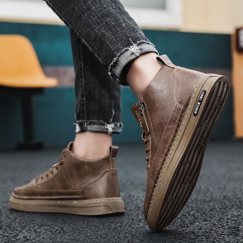 Men Leather High Top Boots