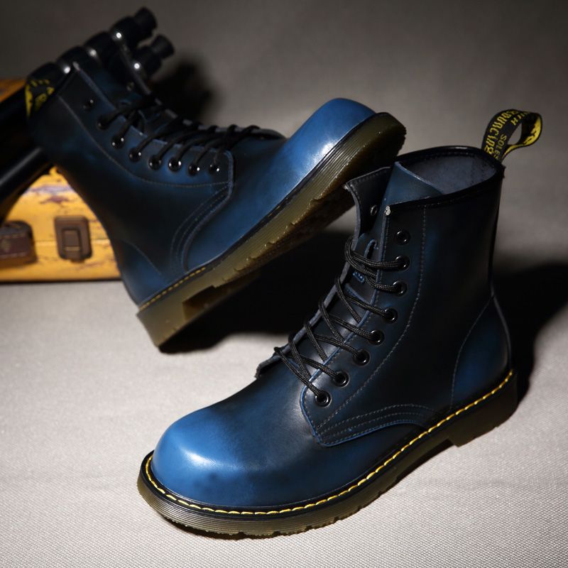 Luxury Men's Fashion Boots EUR Size 36-47 Top Quality Italian Handmade Cow Split Leather Motorcycle Boots Unisex High Top Martin Boots Handsome Male Shoes Couples Oxfords Outsole Ankle Boots Blue