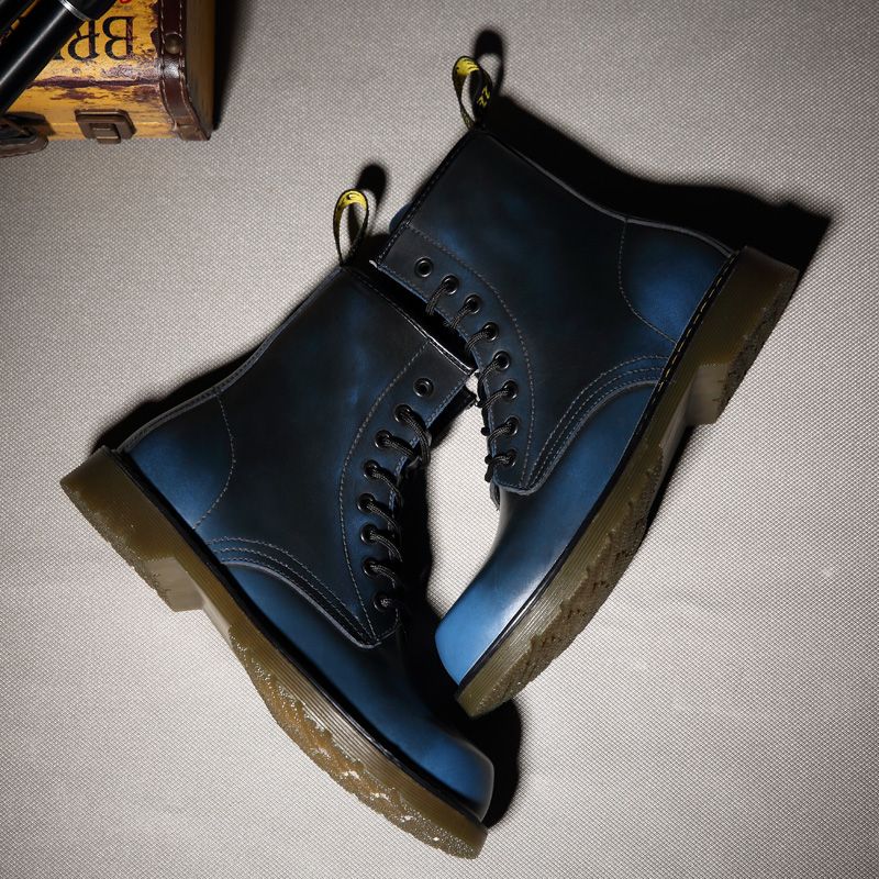 Luxury Men's Fashion Boots EUR Size 36-47 Top Quality Italian Handmade Cow Split Leather Motorcycle Boots Unisex High Top Martin Boots Handsome Male Shoes Couples Oxfords Outsole Ankle Boots Blue