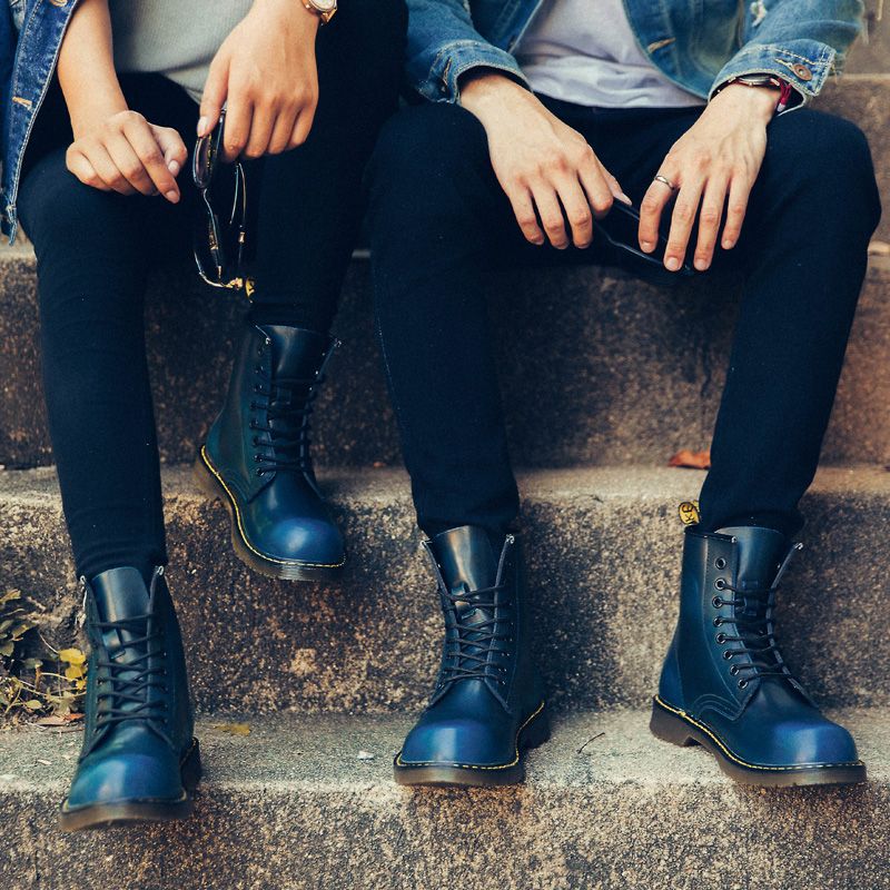 Luxury Men's Fashion Boots EUR Size 36-47 Top Quality Italian Handmade Cow Split Leather Motorcycle Boots Unisex High Top Martin Boots Handsome Male Shoes Couples Oxfords Outsole Ankle Boots Blue