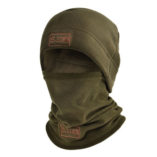 Winter Fleece Hat And Scarf Set Thermal Head Cover  Tactical Warm Balaclava Face Mask Neck Warmer Sport Cycling Ski Scarf Hat-Army Green-A