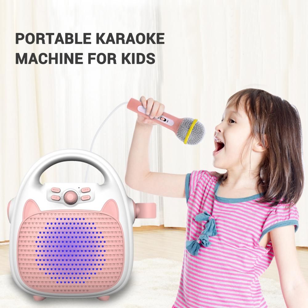 Karaoke Machine Rechargeable Portable Karaoke Speaker with Microphone BT/Memory Card/USB Connectivity Lights for Boys Girls
