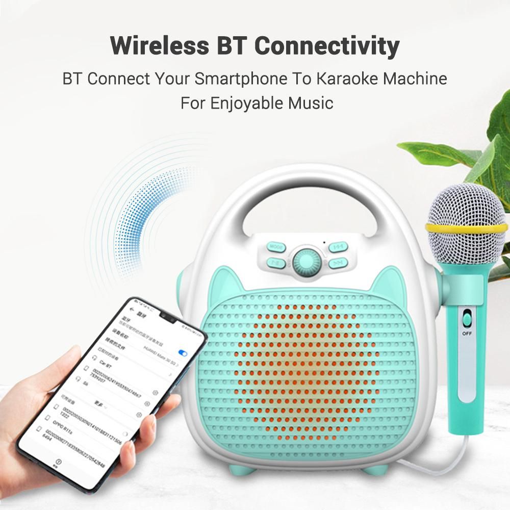 Karaoke Machine Rechargeable Portable Karaoke Speaker with Microphone BT/Memory Card/USB Connectivity Lights for Boys Girls