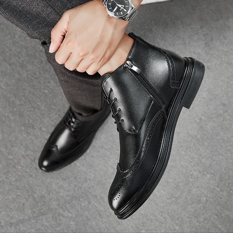 Big Size Mens Oxfords Boots Dress Ankle Booties-Black