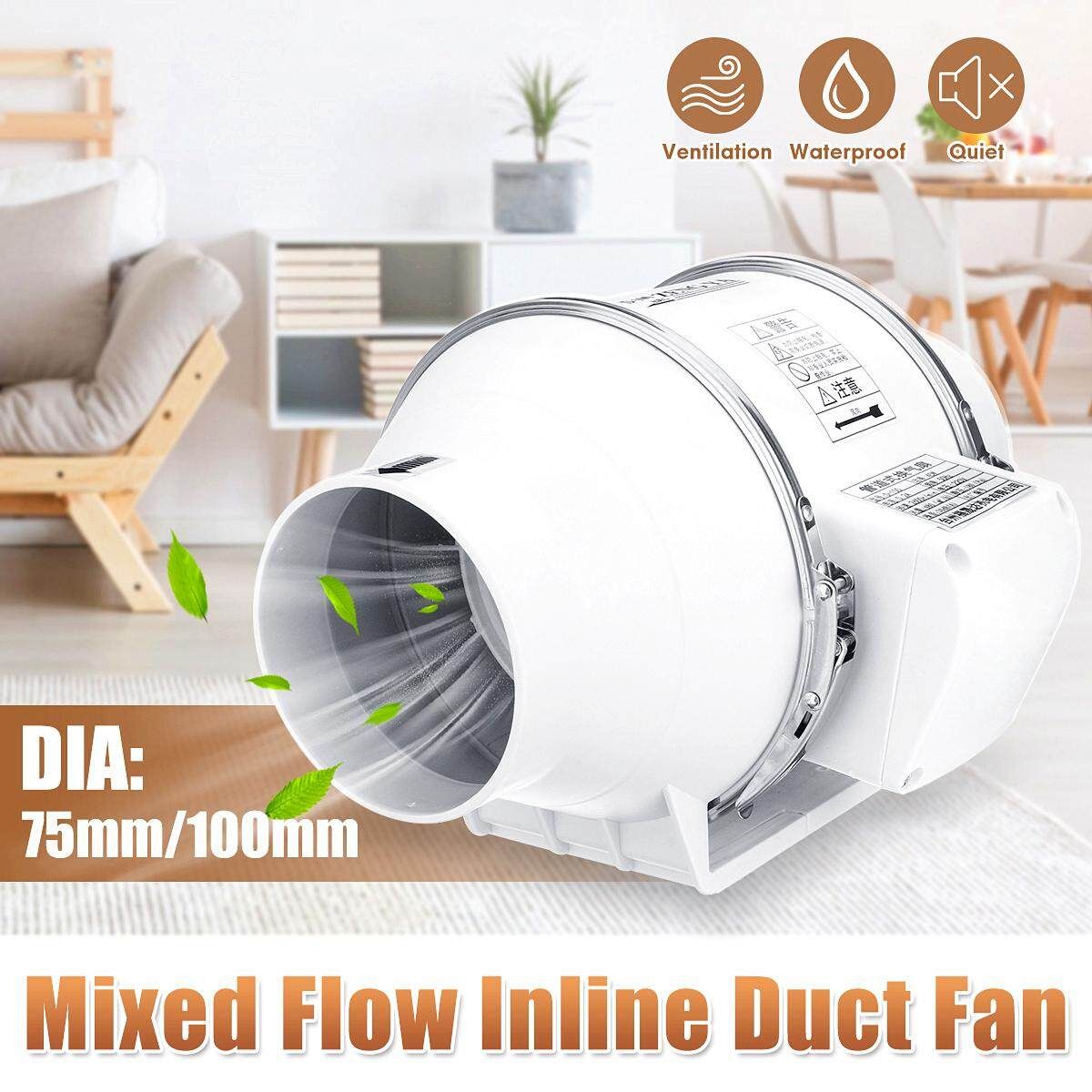 4inch In-line Duct Booster Exhaust Air Blower Fan Mixed Flow Ventilation 480m3/h ST-75