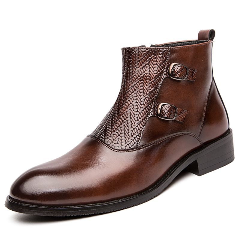 Male Fashion Boots Pointed Leather Business Shoes Brown