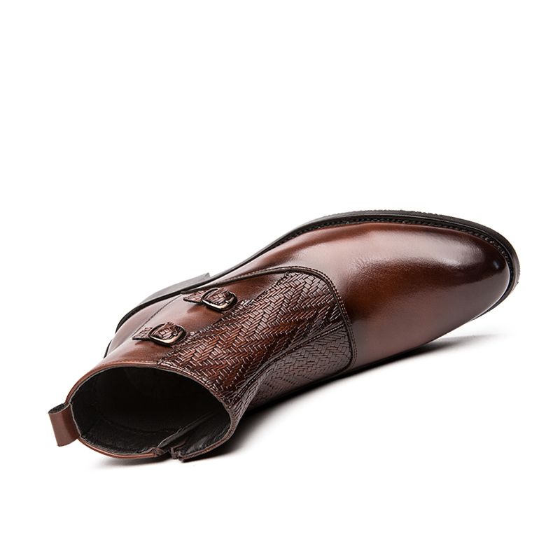 Male Fashion Boots Pointed Leather Business Shoes Brown