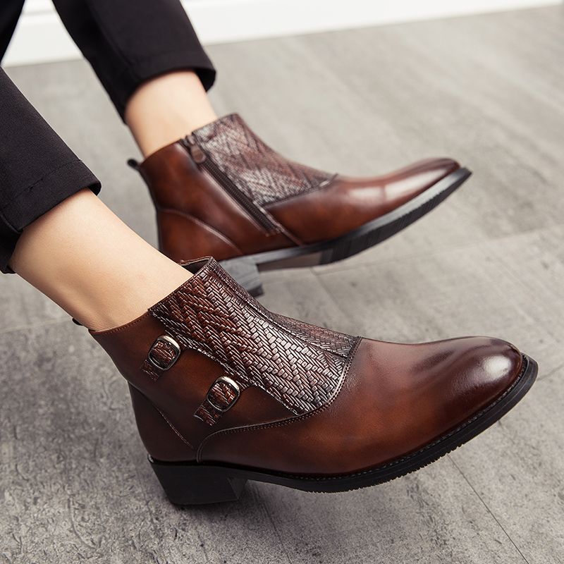 Male Fashion Boots Pointed Leather Business Shoes Brown