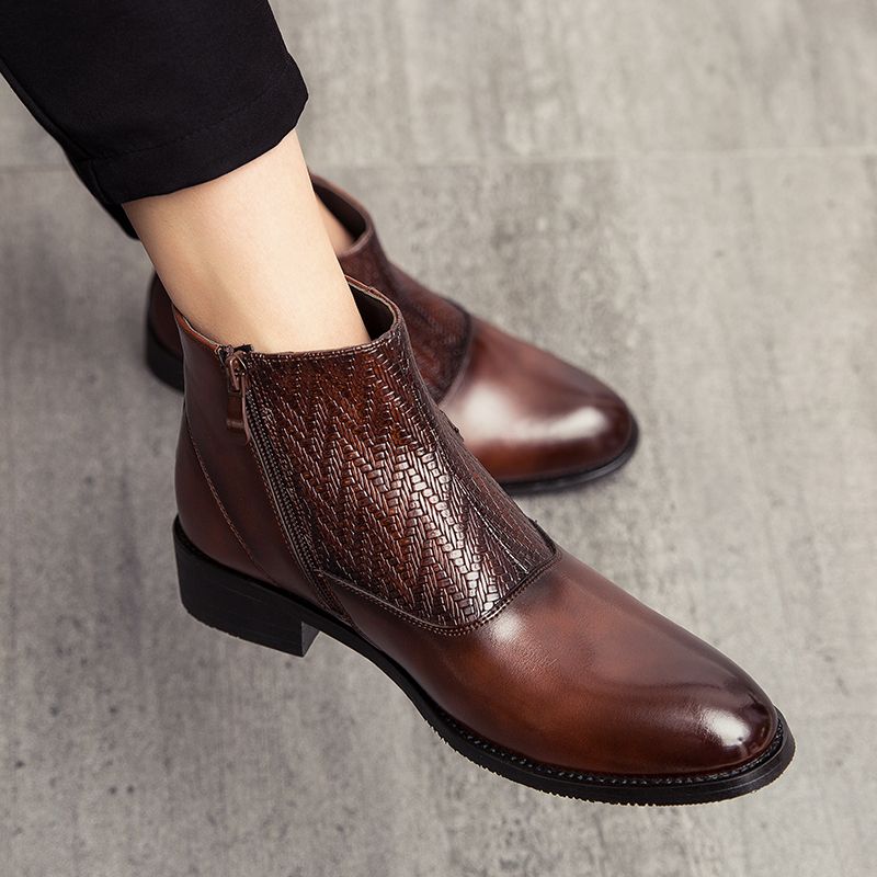 Male Fashion Boots Pointed Leather Business Shoes Brown