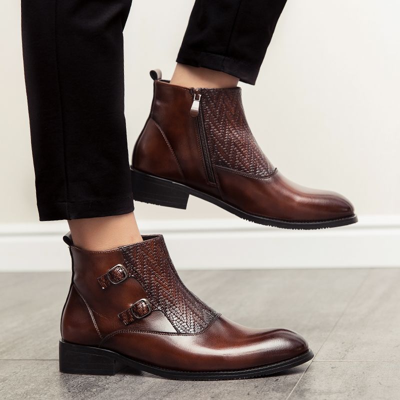 Male Fashion Boots Pointed Leather Business Shoes Brown
