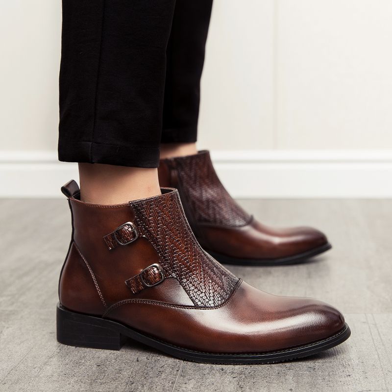 Male Fashion Boots Pointed Leather Business Shoes Brown