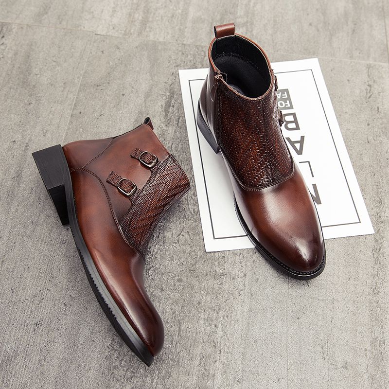 Male Fashion Boots Pointed Leather Business Shoes Brown