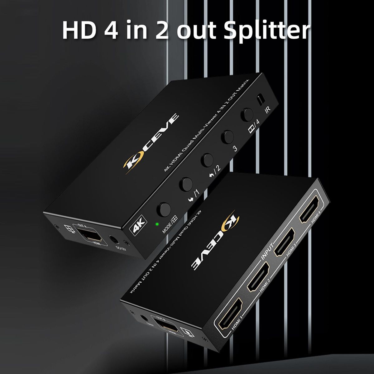 KCEVE KC-8402 HD 4 in 2 out Splitter 4-channel Screen Splitter Maximum Support 4K@30Hz Resolution  Metal Shell US Plug