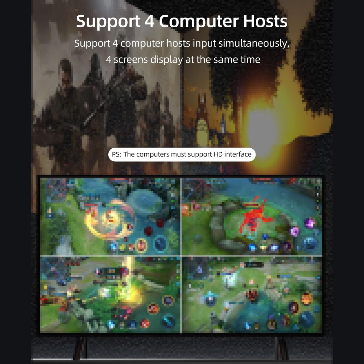 KCEVE KC-8402 HD 4 in 2 out Splitter 4-channel Screen Splitter Maximum Support 4K@30Hz Resolution  Metal Shell US Plug