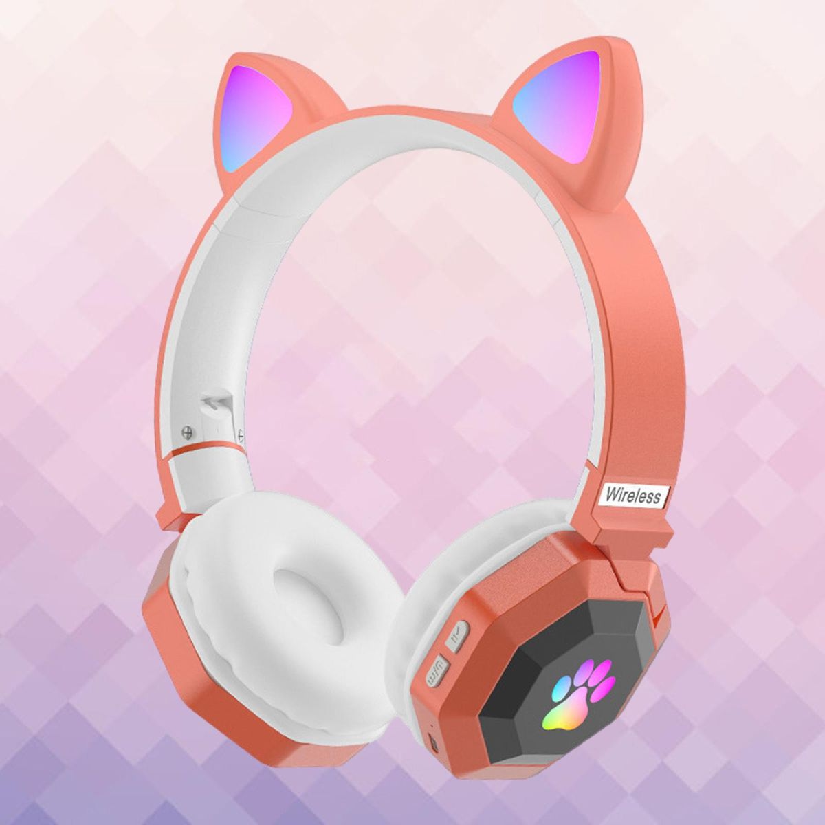 Cat Ear Wireless Headphones Lightweight Headphones Orange